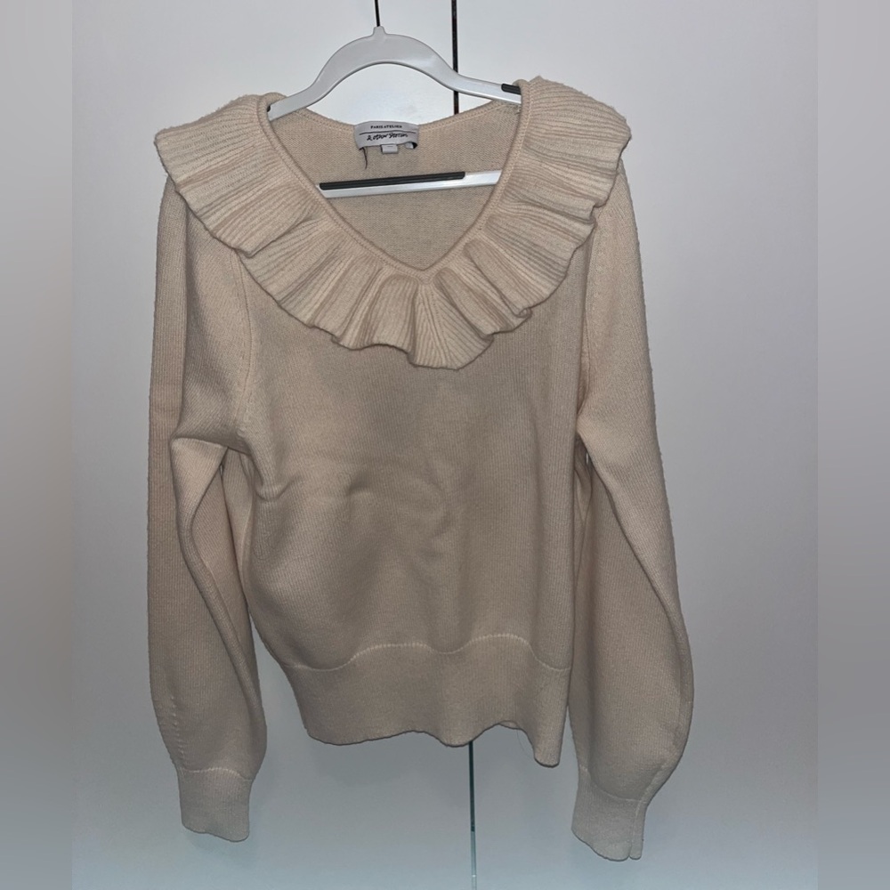 & Other Stories Cream V-Neck Ruffle Sweater